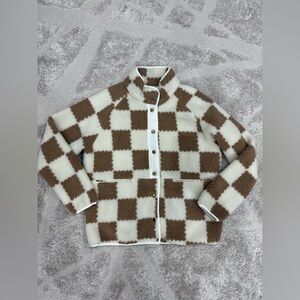 Love Soft Brown & Cream Checkered Sherpa With Gold Hardware